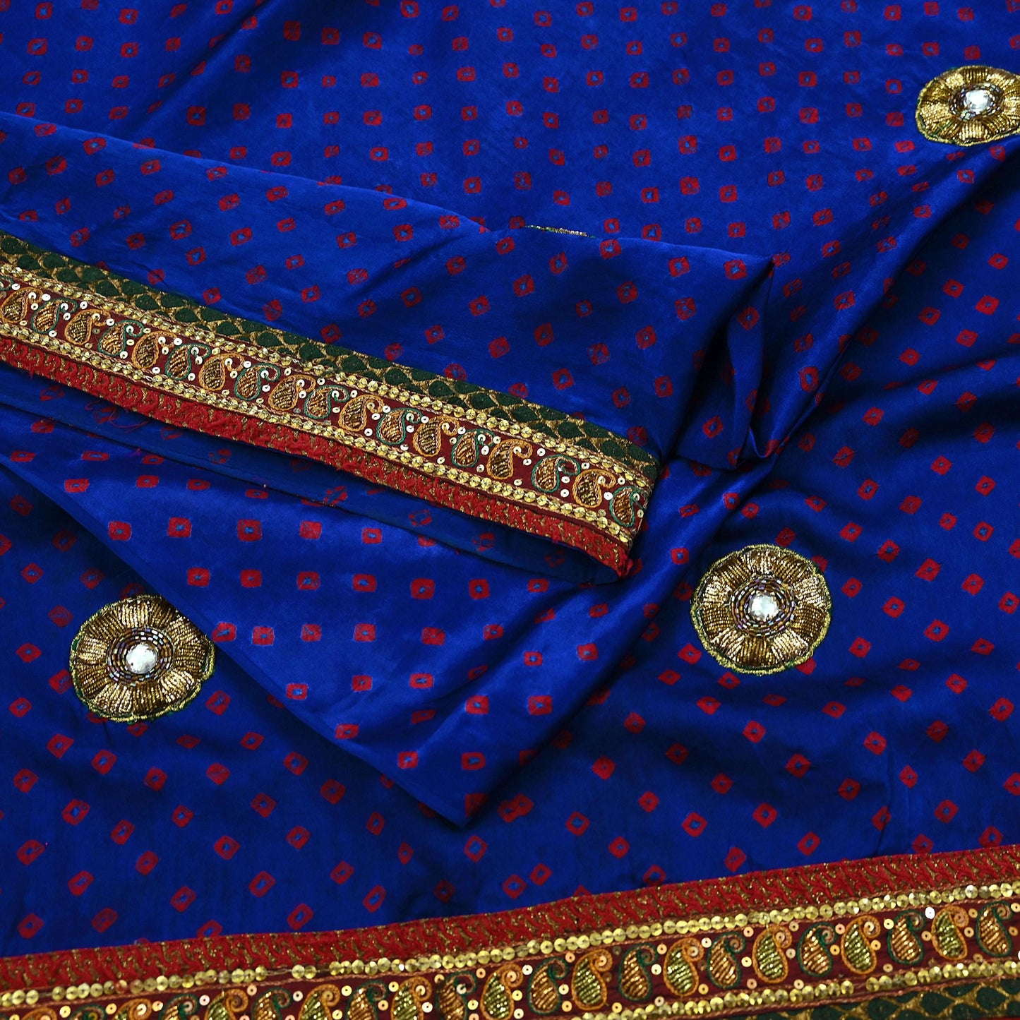 Indian Vintage Blue Saree Hand Embroidered Bandhani Printed Sari 100% Pure Satin Silk Indian Sari Fabric 5yard Soft Craft Fabric Beaded