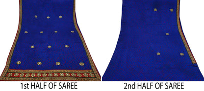 Indian Vintage Blue Saree Hand Embroidered Bandhani Printed Sari 100% Pure Satin Silk Indian Sari Fabric 5yard Soft Craft Fabric Beaded