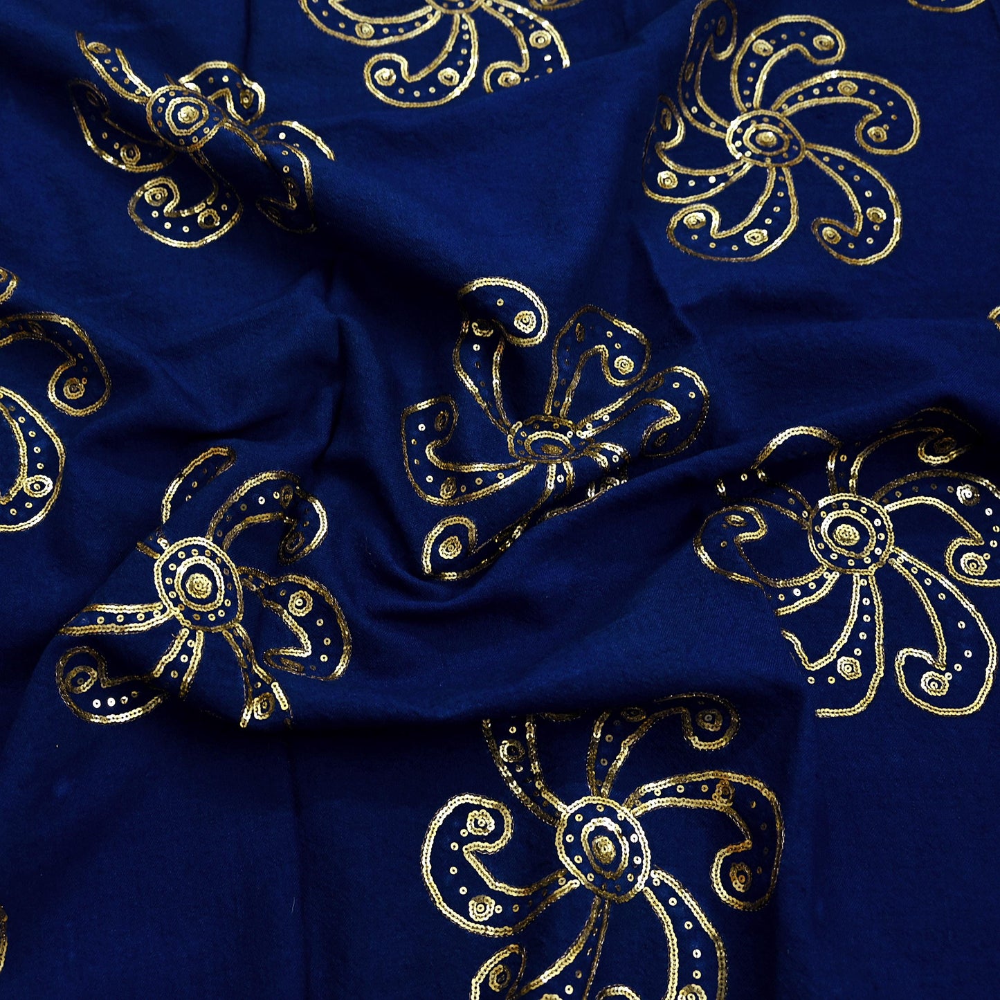 Vintage Shawl Blue Pure Woolen Shawl Handmade Embroidered Long Throw Stole Warm Stole Floral Design