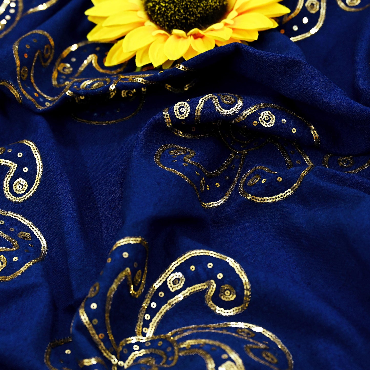 Vintage Shawl Blue Pure Woolen Shawl Handmade Embroidered Long Throw Stole Warm Stole Floral Design