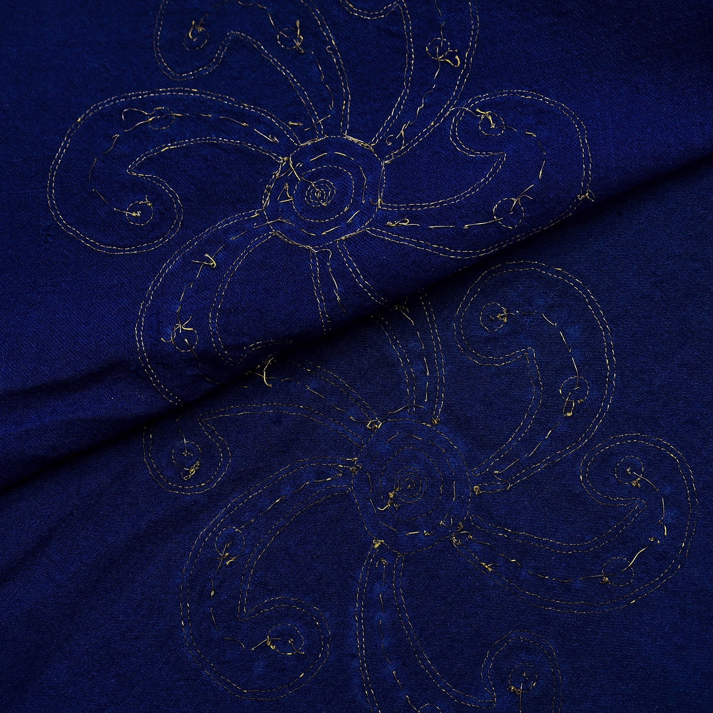 Vintage Shawl Blue Pure Woolen Shawl Handmade Embroidered Long Throw Stole Warm Stole Floral Design