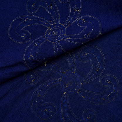 Vintage Shawl Blue Pure Woolen Shawl Handmade Embroidered Long Throw Stole Warm Stole Floral Design