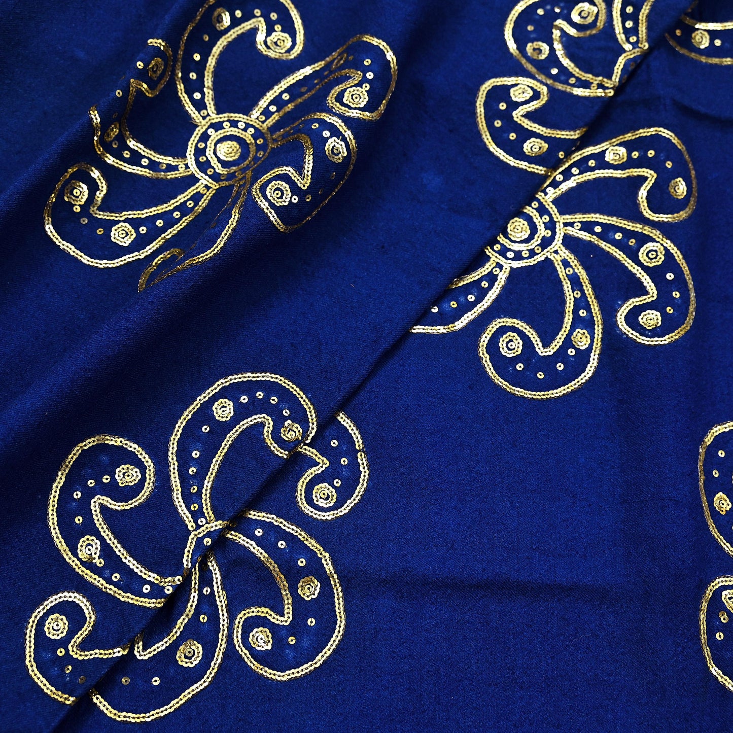 Vintage Shawl Blue Pure Woolen Shawl Handmade Embroidered Long Throw Stole Warm Stole Floral Design