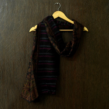 New Black Pure Pashmina Handmade Reversible Shawl Long Throw Stole Warm Stole Floral Design