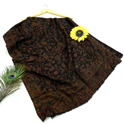New Black Pure Pashmina Handmade Reversible Shawl Long Throw Stole Warm Stole Floral Design