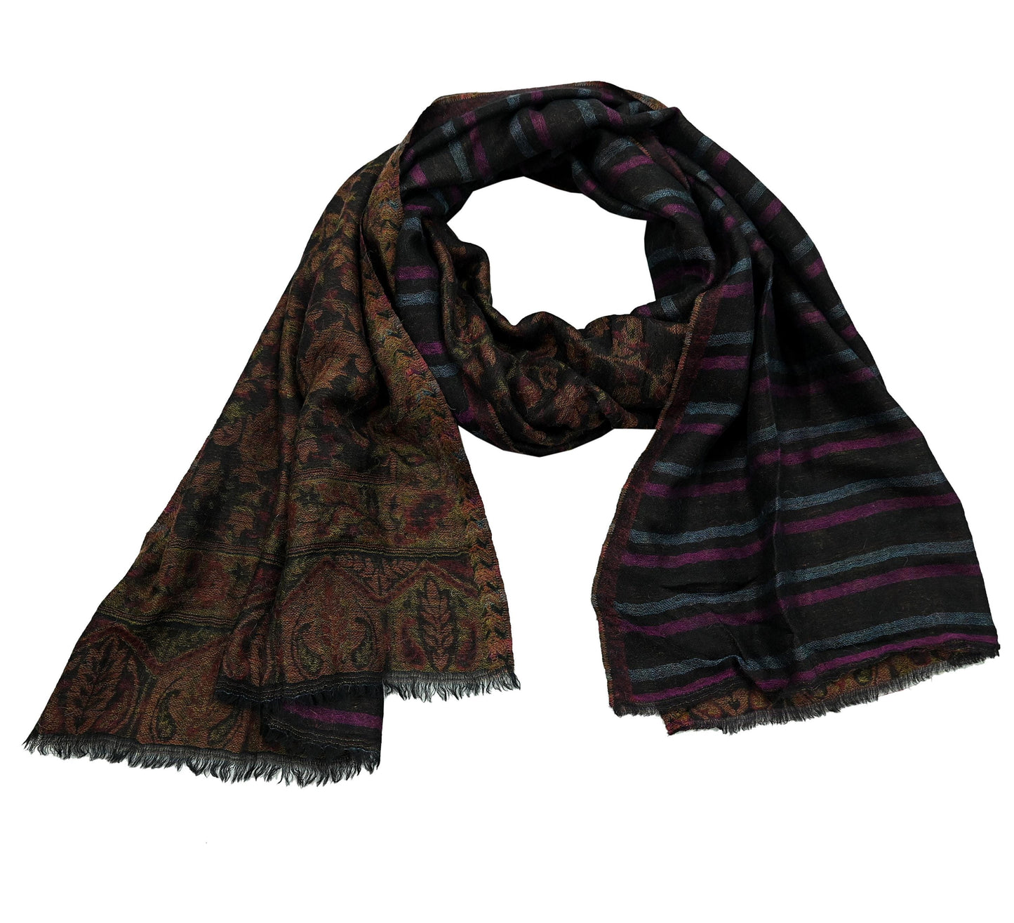 New Black Pure Pashmina Handmade Reversible Shawl Long Throw Stole Warm Stole Floral Design