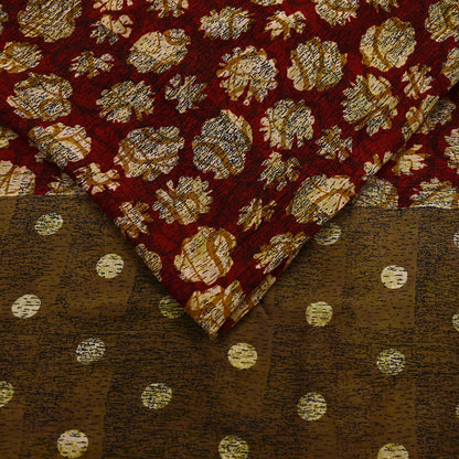 Indian Vintage Sari Red & Brown Pure Georgette Silk Hand Block Printed Saree Sewing 5yd Craft Soft Dress Designing Crafting Floral Quilting