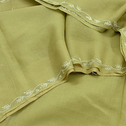 Indian Vintage Sari Green Cotton Hand Embroidered Kantha Sarees Craft Fabric 5yd Sewing Floral Soft Dress Making Crafting Upcycle Quilting