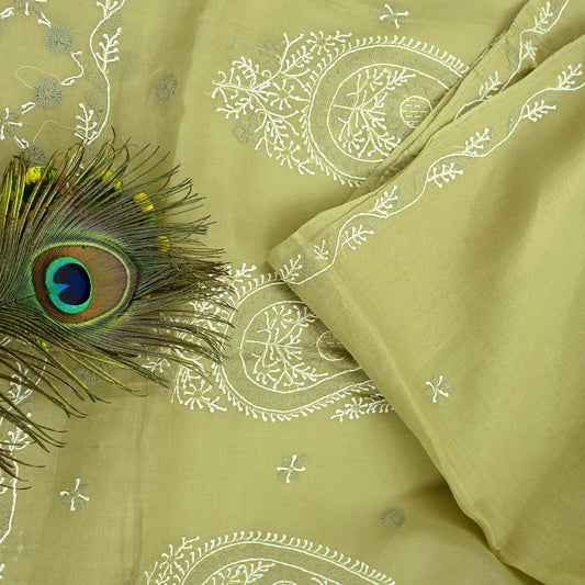 Indian Vintage Sari Green Cotton Hand Embroidered Kantha Sarees Craft Fabric 5yd Sewing Floral Soft Dress Making Crafting Upcycle Quilting