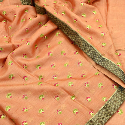 Indian Vintage Peach Sari Pure Tussar Silk Hand Embroidered Sarees Craft Fabric 5Yd Sewing Ethnic Sequins Dress making Crafting Quilting