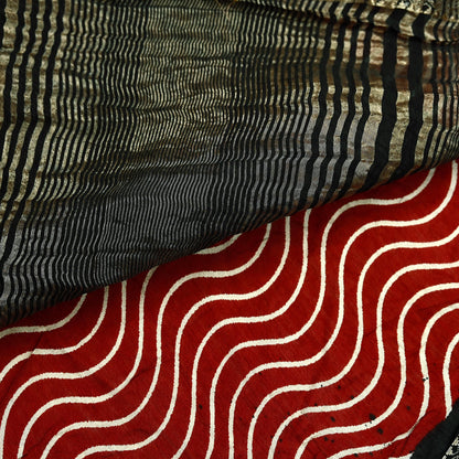 Indian Vintage Sari Red & Black Pure chanderi Silk Woven Sarees Craft Fabric 6Yd Soft Golden Zari Bollywood Sarees Crafting Upcycle