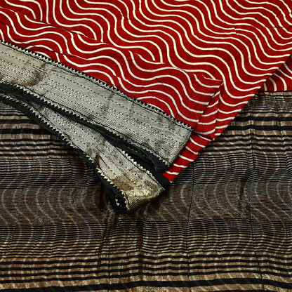 Indian Vintage Sari Red & Black Pure chanderi Silk Woven Sarees Craft Fabric 6Yd Soft Golden Zari Bollywood Sarees Crafting Upcycle
