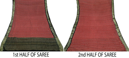 Indian Vintage Sari Red & Black Pure chanderi Silk Woven Sarees Craft Fabric 6Yd Soft Golden Zari Bollywood Sarees Crafting Upcycle