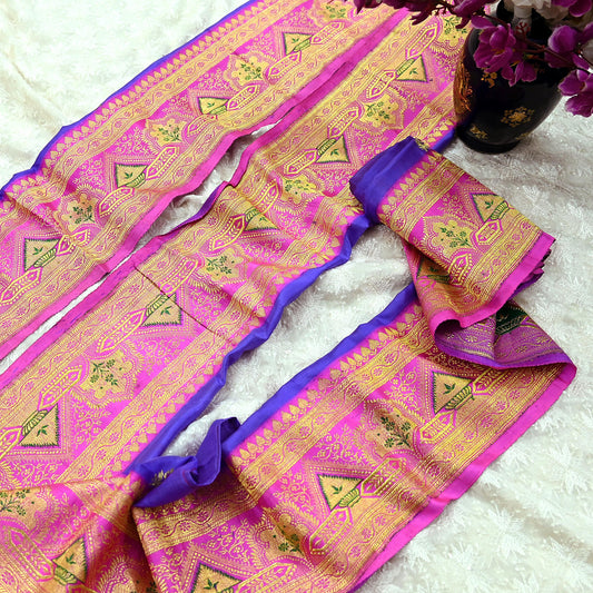 Indian Vintage Purple & Pink Sari Border Woven Banarasi 1yd Trim Craft Sewing Recycled Sari Border Silver Zari Pure Silk Home Decor Crafting