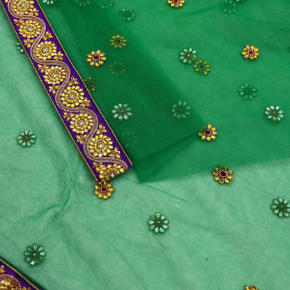 Indian Vintage Heavy Bridal Dupatta Green Net Mesh Long Stole Hand Embroidered Scarf Zardozi Zari Sequins Wedding/Party wear hijab veil