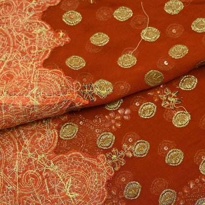 Indian Vintage Heavy Orange Dupatta Pure Georgette Silk Long Stole Hand Embroidered Scarf Zari Zardozi Bridal/ Wedding Veil Hijab