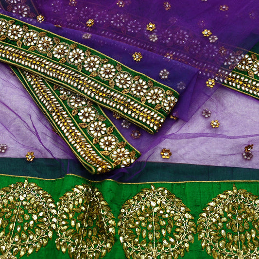 Indian Vintage Heavy Wedding Purple Dupatta Net Mesh Long Stole Hand Embroidered Scarves Golden Zardozi Dabka Zari Stole