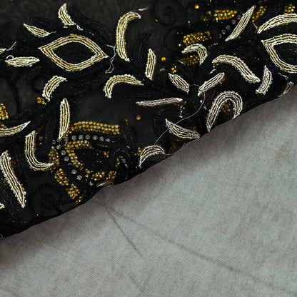 Indian Heavy Sari Black Net/Mesh Hand Embroidered Sarees Craft Fabric 6Yd Sewing Soft Zardozi Wedding sarees With Blouse fabric