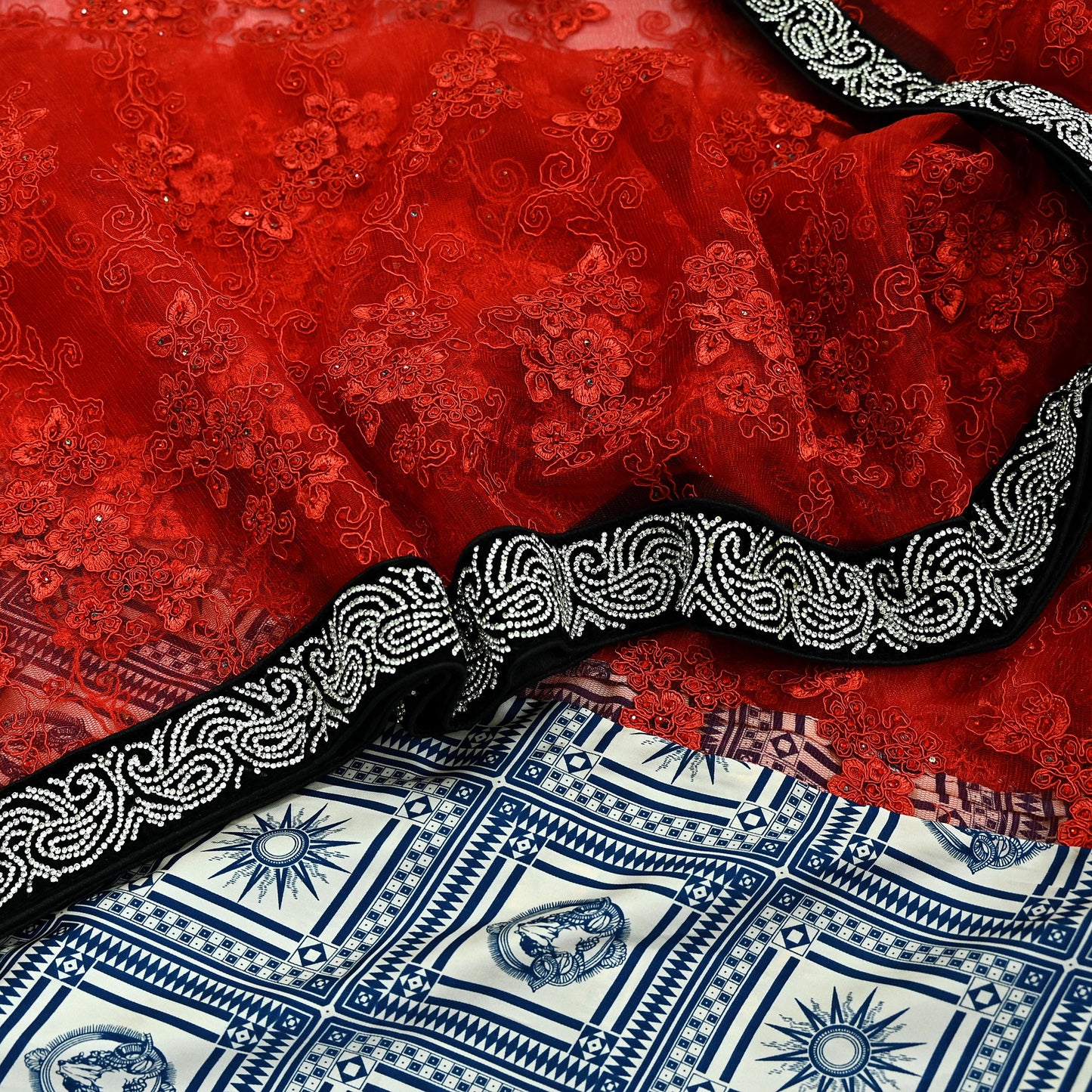 Indian Vintage Heavy Wedding Sari Satin Silk Net/Mesh Hand Beaded Sarees Fabric 6Yd Sewing Ethnic With Matching Unstitched Blouse Fabric