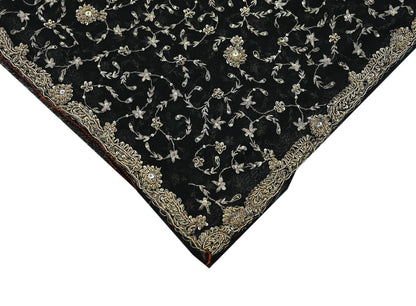 Indian Vintage Black Dupatta Pure Chiffon silk Long Stole Hand Embroidered Scarves Floral Design Stole Veil Wrap Zari Zardozi