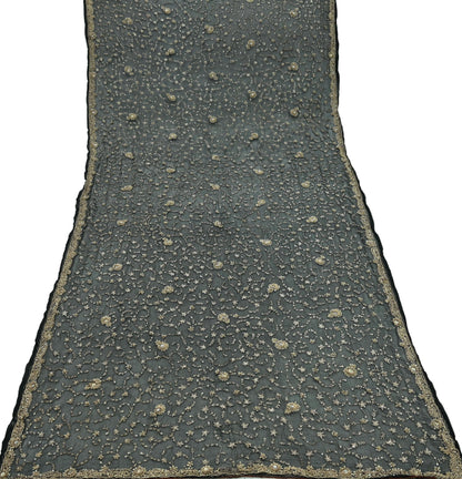 Indian Vintage Black Dupatta Pure Chiffon silk Long Stole Hand Embroidered Scarves Floral Design Stole Veil Wrap Zari Zardozi