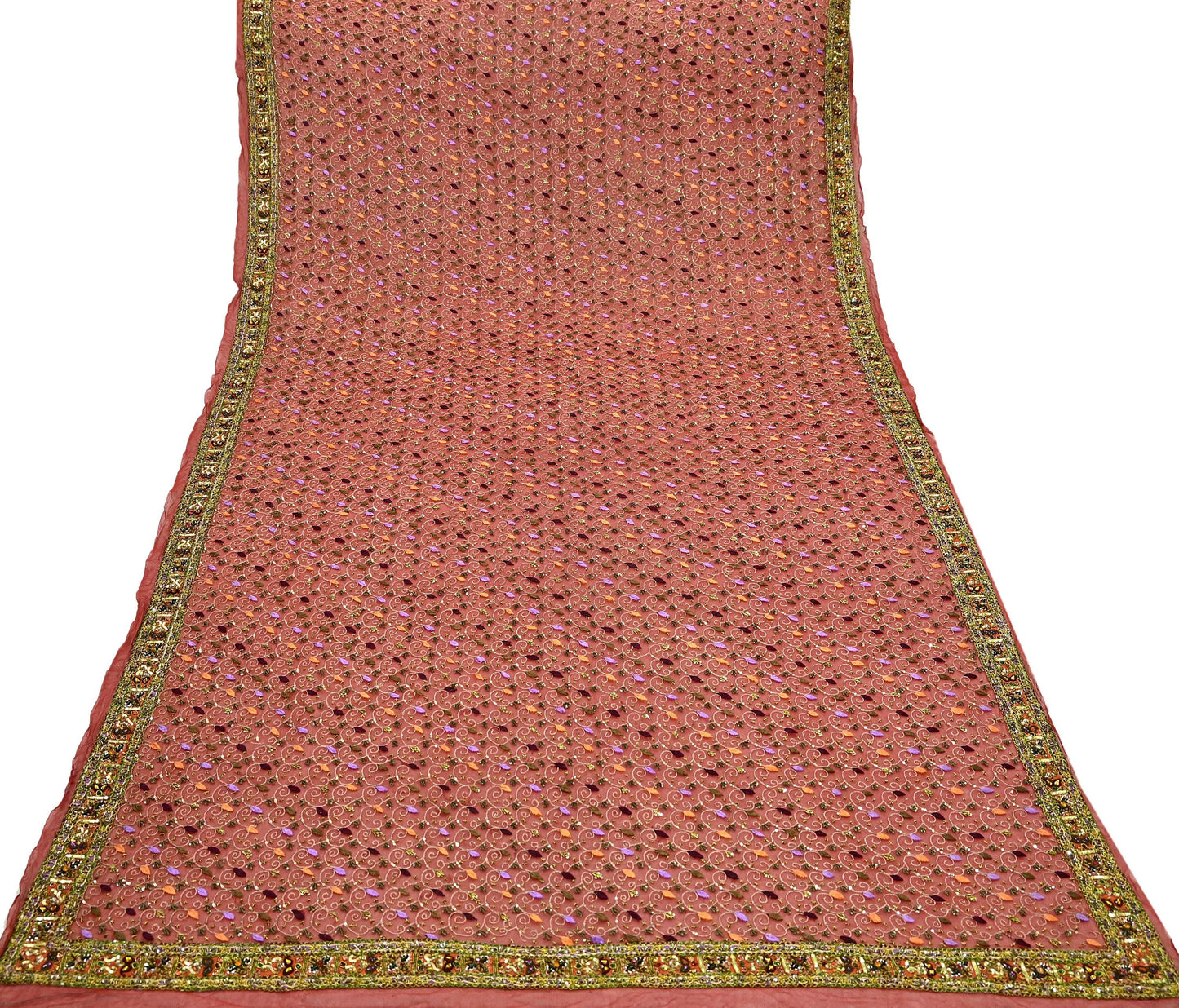 Indian Vintage Heavy Bridal Orange Dupatta Pure Georgette Silk Long Stole Hand Embroidered Scarf Zardozi/Dabka Wedding red Hijab veil Boho