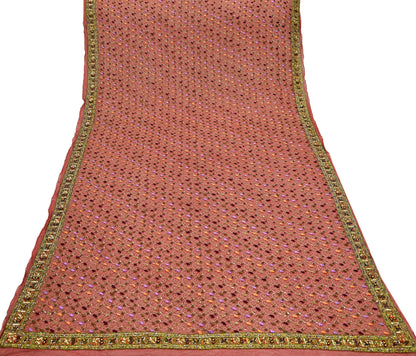Indian Vintage Heavy Bridal Orange Dupatta Pure Georgette Silk Long Stole Hand Embroidered Scarf Zardozi/Dabka Wedding red Hijab veil Boho