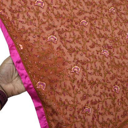 Indian Vintage Dupatta Rusty Long Stole Hand Embroidered Suzani stole Pure Georgette Silk Scarves Veil Wrap Soft Floral