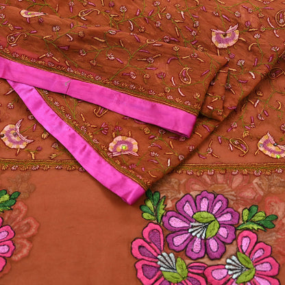 Indian Vintage Dupatta Rusty Long Stole Hand Embroidered Suzani stole Pure Georgette Silk Scarves Veil Wrap Soft Floral