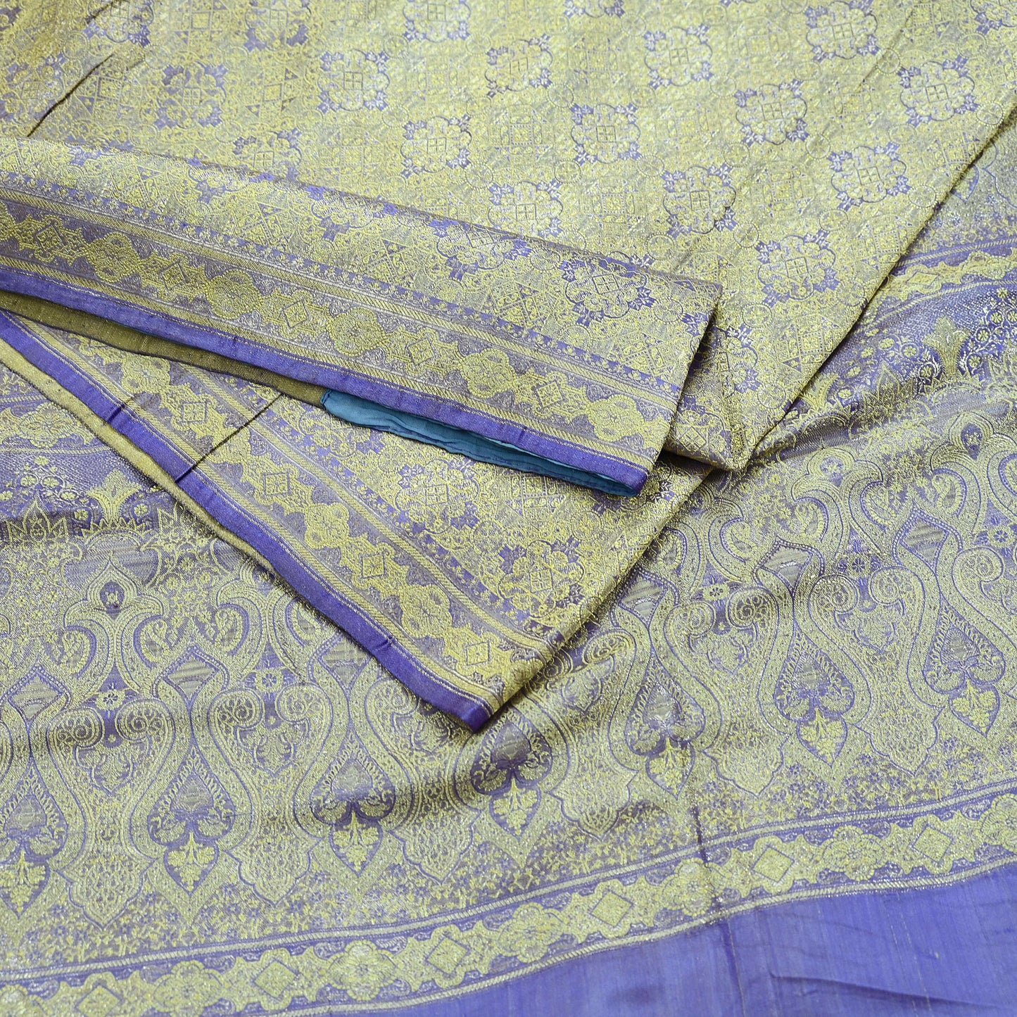Indian Vintage Sari Purple Heavy Pure Silk Hand Woven Brocade Saree Ethnic Wear Craft Fabric 5Yd Dress Making For Crafting Quilting