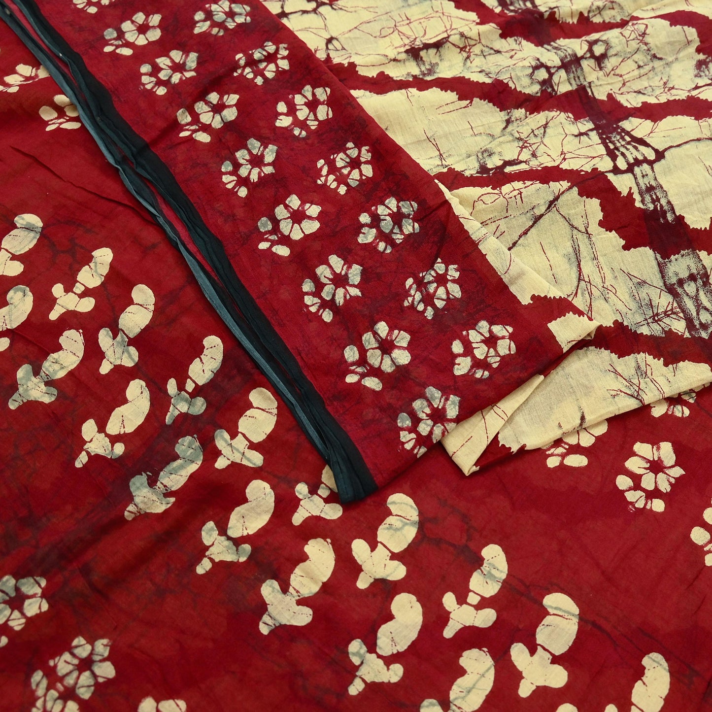 Indian Vintage Maroon & Beige Saree Printed 100% Pure Cotton Sari Craft Fabric 5Yd Soft Sewing Sarong Wrap Dress Making Quilting Crafting