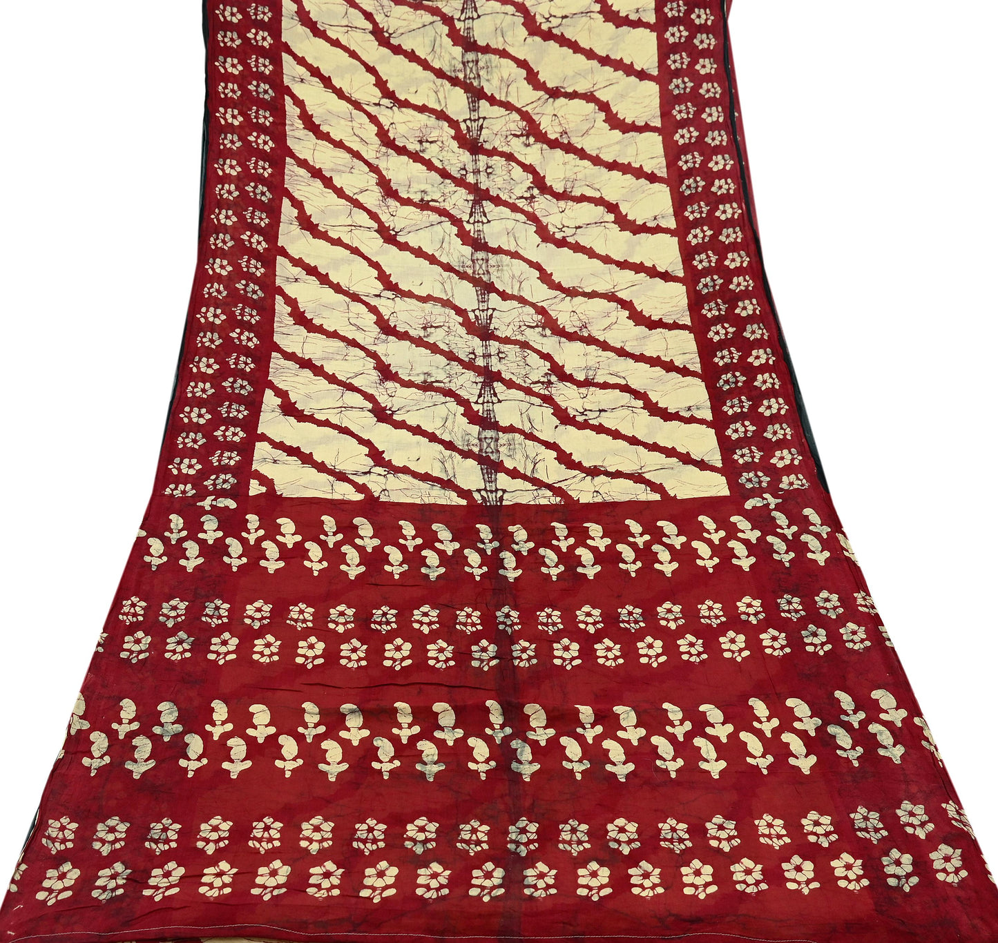 Indian Vintage Maroon & Beige Saree Printed 100% Pure Cotton Sari Craft Fabric 5Yd Soft Sewing Sarong Wrap Dress Making Quilting Crafting