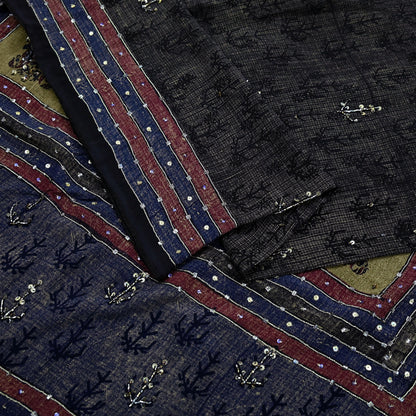 Indian Vintage Sari Pure Crepe Silk Hand Embroidered Sarees 5yd Sewing Floral Craft Sequins Dress making Crafting Quilting