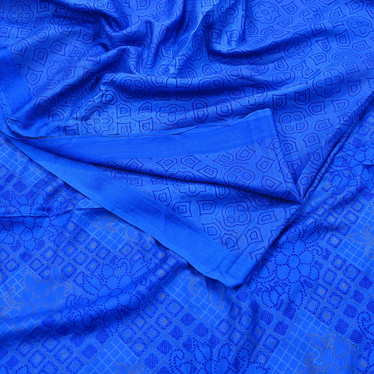 Indian Vintage Sari Blue Printed Sari Pure Silk Saree Craft Fabric Sewing 6yd Floral Soft Floral Wrap Sarong Dress making Crafting Quilting