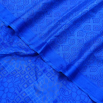 Indian Vintage Sari Blue Printed Sari Pure Silk Saree Craft Fabric Sewing 6yd Floral Soft Floral Wrap Sarong Dress making Crafting Quilting