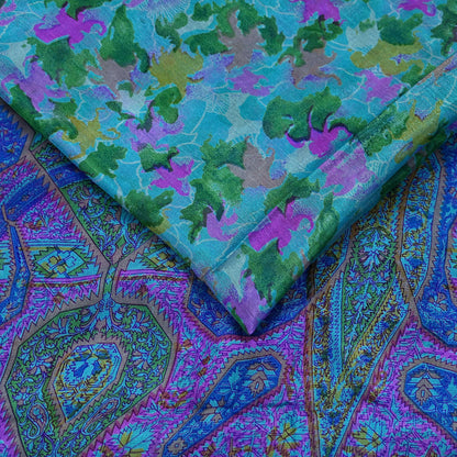 Indian Vintage Sari Blue Pure Silk Printed Sarees 5yd Sewing Craft Fabric Soft Dress Making Wrap Paisley Upcycle Quilting Crafting