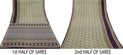 Indian Vintage Sari Purple & Ivory Pure Cotton Printed Saree 5Yd Craft Fabric Sewing Sarong Wrap Boho Floral Quilting crafting dressmaking