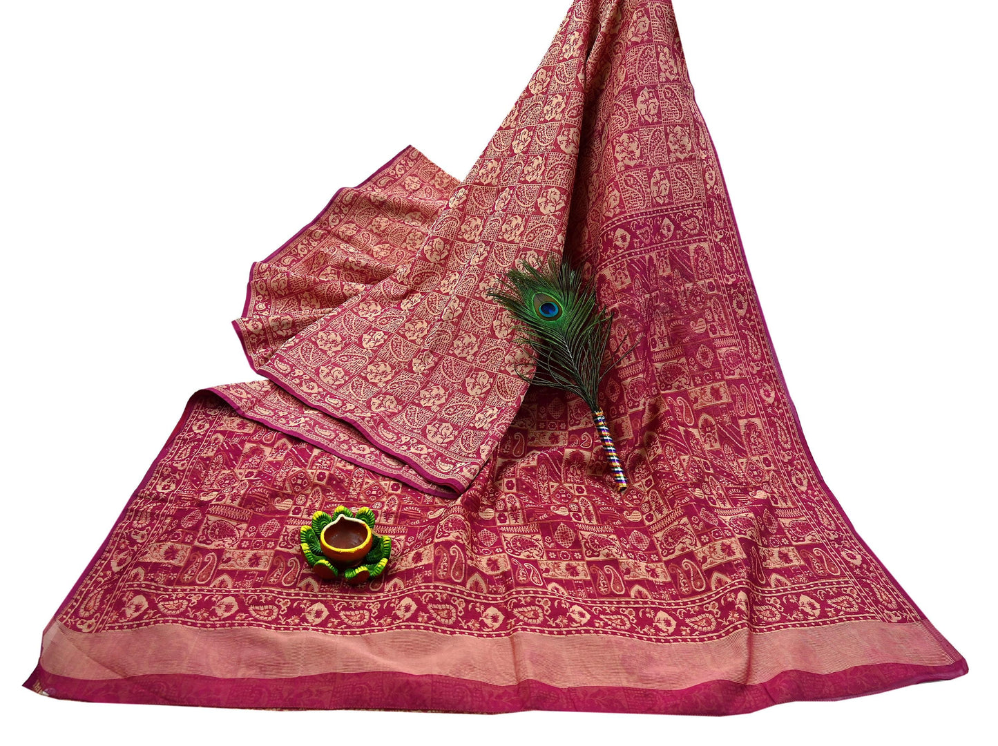 Indian Vintage Sari Rani Pink Hand Woven 100% Pure Organza Silk Saree Craft Fabric 5Yd Dress Making Crafting Quilting Upcycle