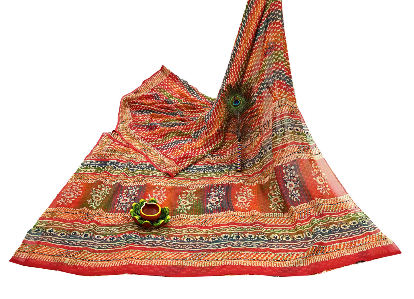 Indian Vintage Sari Multi Hand Embroidered 100% Pure Georgette Silk Saree Craft Fabric 5Yd Ethnic Soft Dress making For Crafting Quilting