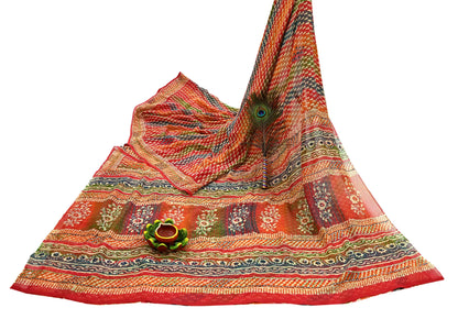 Indian Vintage Sari Multi Hand Embroidered 100% Pure Georgette Silk Saree Craft Fabric 5Yd Ethnic Soft Dress making For Crafting Quilting