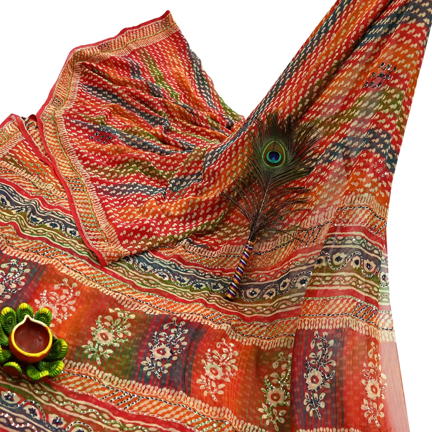 Indian Vintage Sari Multi Hand Embroidered 100% Pure Georgette Silk Saree Craft Fabric 5Yd Ethnic Soft Dress making For Crafting Quilting