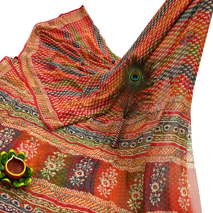 Indian Vintage Sari Multi Hand Embroidered 100% Pure Georgette Silk Saree Craft Fabric 5Yd Ethnic Soft Dress making For Crafting Quilting