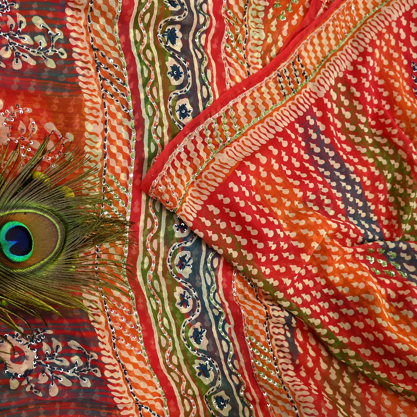 Indian Vintage Sari Multi Hand Embroidered 100% Pure Georgette Silk Saree Craft Fabric 5Yd Ethnic Soft Dress making For Crafting Quilting