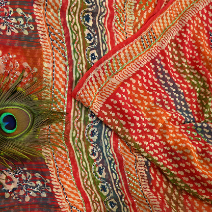 Indian Vintage Sari Multi Hand Embroidered 100% Pure Georgette Silk Saree Craft Fabric 5Yd Ethnic Soft Dress making For Crafting Quilting