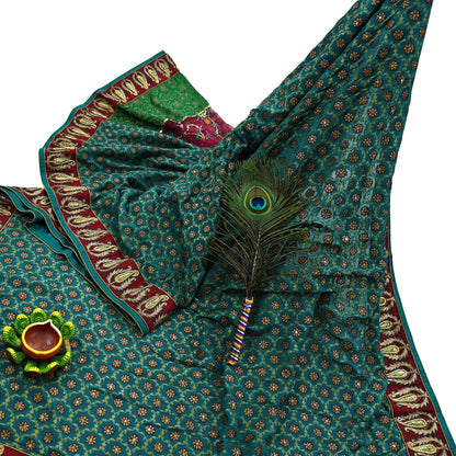 Indian Vintage Heavy Sari Red & Green Net/Georgette Silk Hand Embroidered Sarees Craft Fabric 5Yd Sewing Soft  Zardozi With Blouse fabric