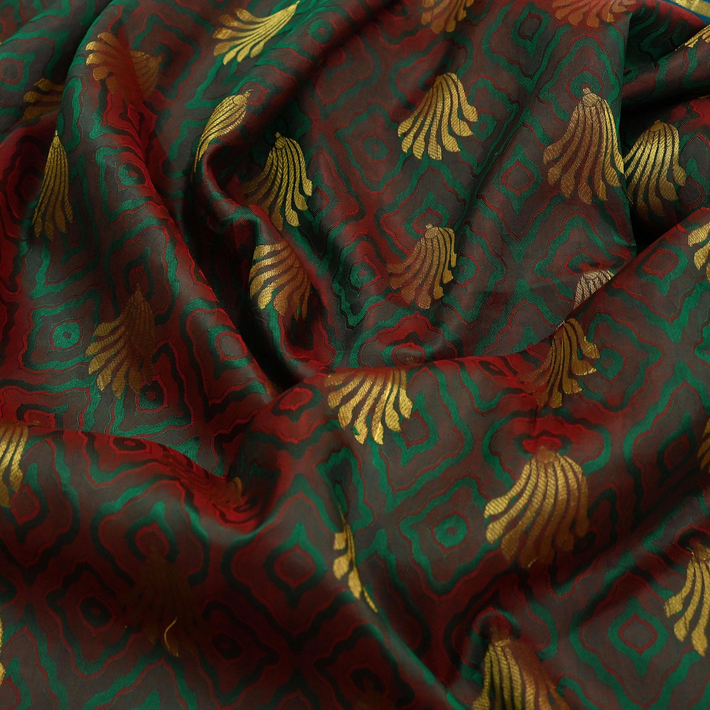 Indian Vintage Heavy Sari Green & Blue Kanjivaram Saree 100% Pure Silk Zari 5Yd Crafting Dress making For Crafting Quilting Upcycle