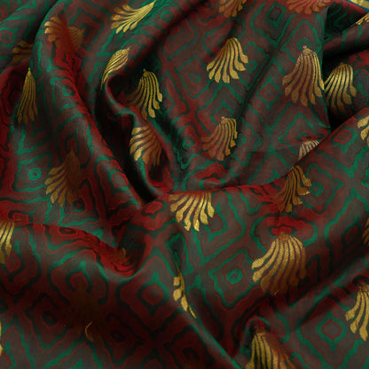 Indian Vintage Heavy Sari Green & Blue Kanjivaram Saree 100% Pure Silk Zari 5Yd Crafting Dress making For Crafting Quilting Upcycle