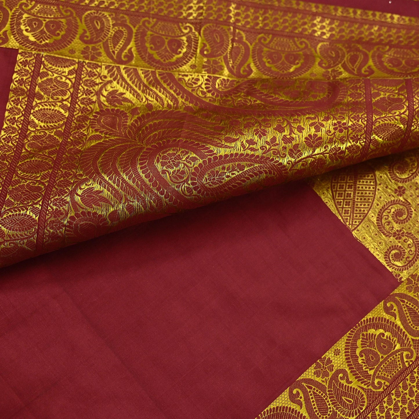Vintage Heavy Sari Maroon Hand Woven Kanjivaram Artificial Silk Sarees Zari 5Yd Floral Craft Fabric Dress making Crafting Quilting