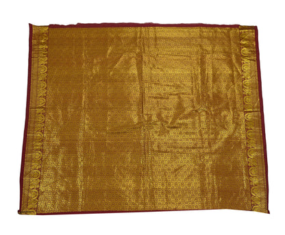 Vintage Heavy Sari Maroon Hand Woven Kanjivaram Artificial Silk Sarees Zari 5Yd Floral Craft Fabric Dress making Crafting Quilting