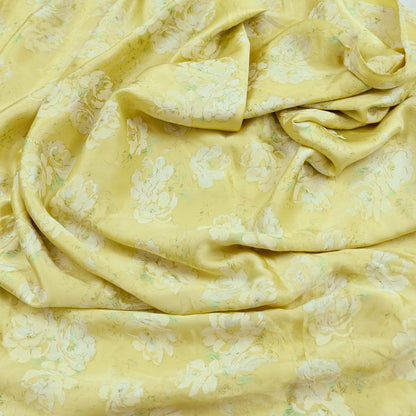 Indian Vintage Saree Ivory Pure Satin Silk Digital Printed Sari 6yd Sewing Floral Soft Craft Fabric Dress Making Crafting Quilting